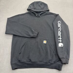 Carhartt Hoodie Mens Large Black Pullover Fleece Sweatshirt K288 Fade Distressed